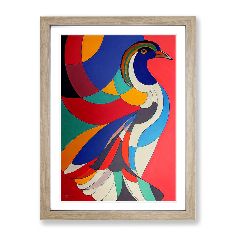 Peacock Abstract No.1 - Single Picture Frame Print, 64cm H x 46cm W x 2cm D, Oak Framed