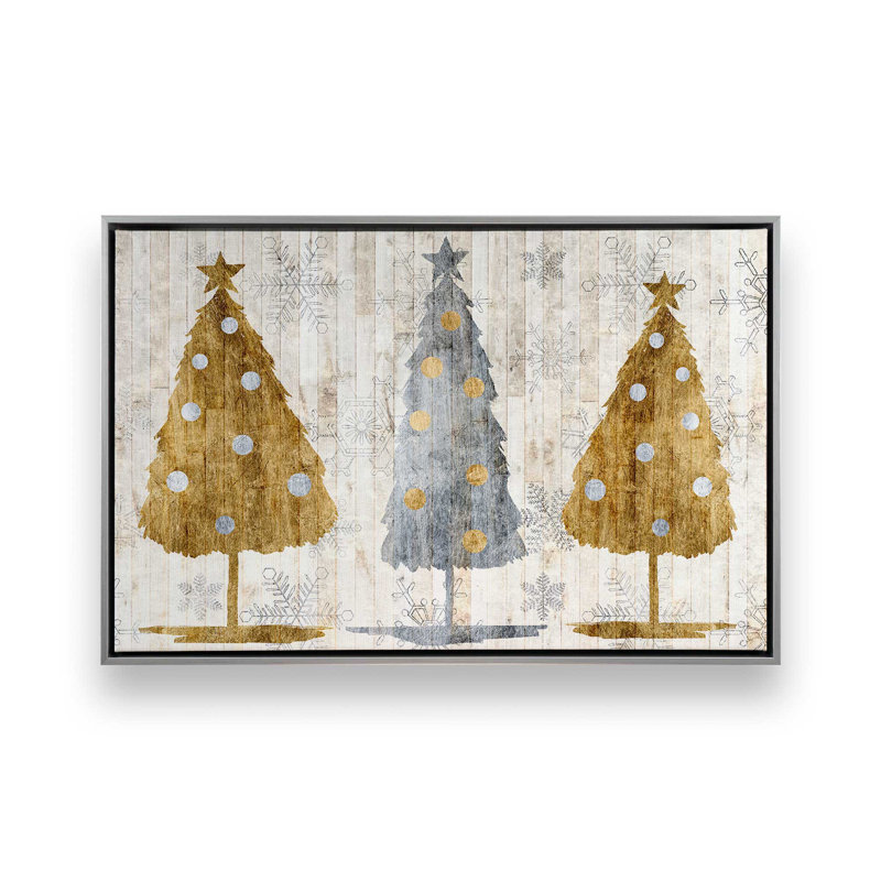 Imprimé d'arbres de Noël métalliques, Cadre argenté, H 8,75 po x l 12,75 po x P 1,75 po