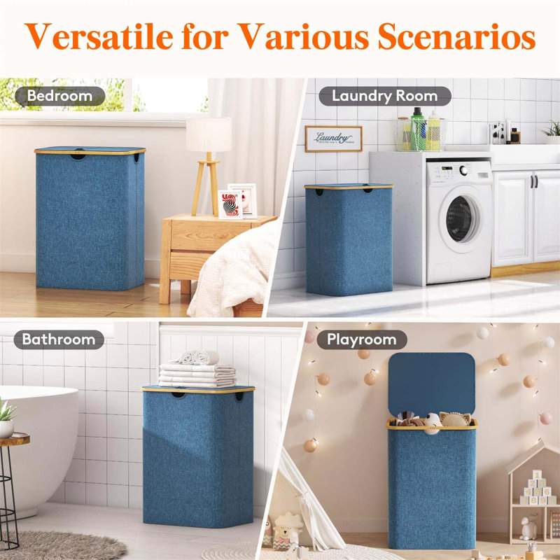 Bhargava Fabric Laundry Hamper with Handles, Blue, 70 x 53 x 40