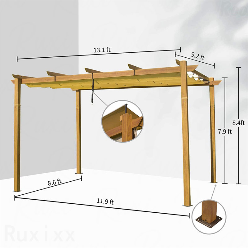 Gazebo Aluminum, For Outdoor Use With Retractable Canopy, Yellow