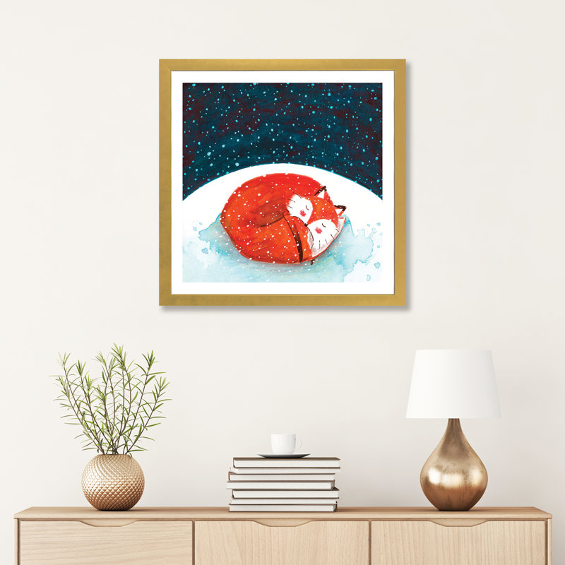Fox Winter II - imprimé, Papier encadré doré, Blanc, H 24 po x l 24 po x p 1 po