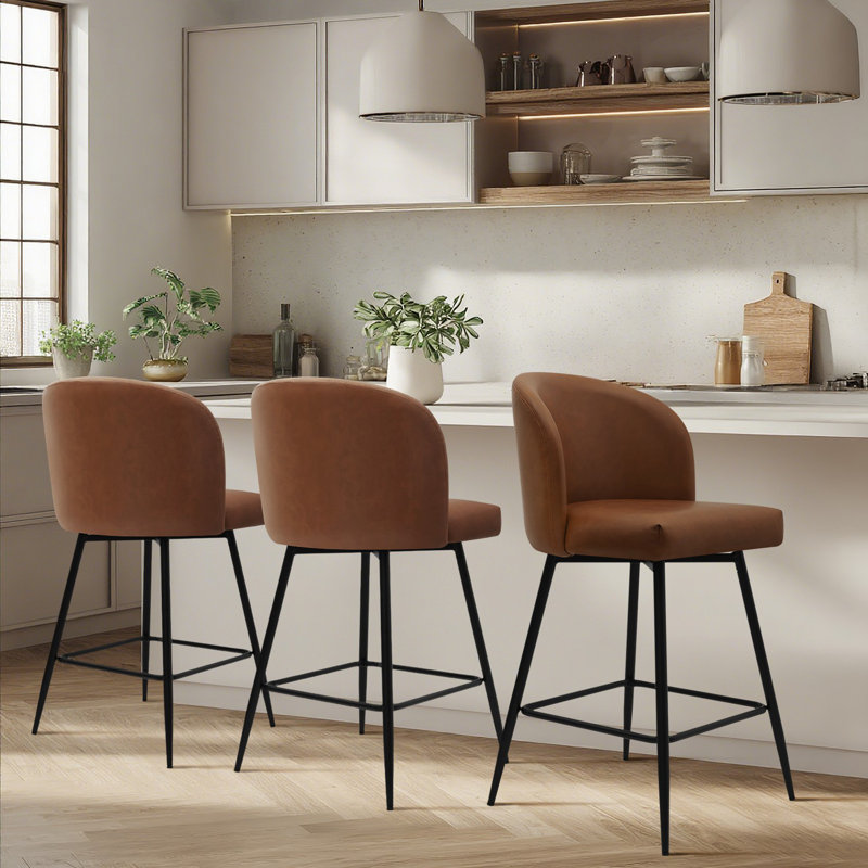 Ensemble de 3 tabourets de bar pivotants à 360 °, Walnut/Faux Leather, 3