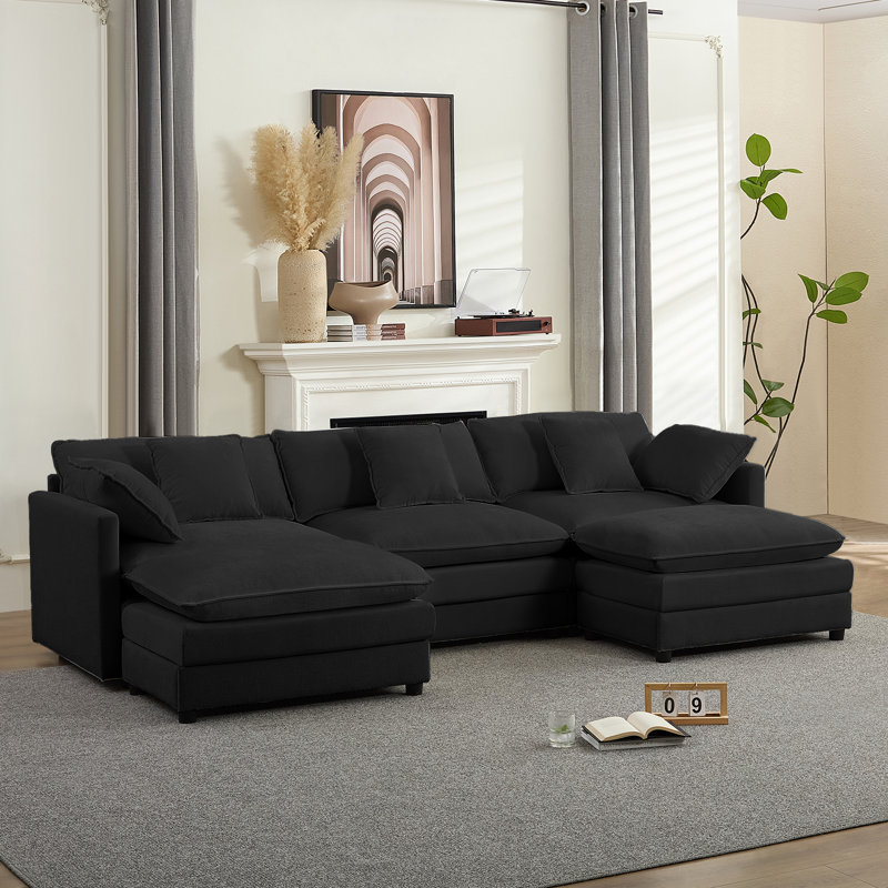 Ensemble de canapé surdimensionné en U de 112,6 po à 5 places, canapé en chenille avec coussins double couche et dossiers ergonomiques