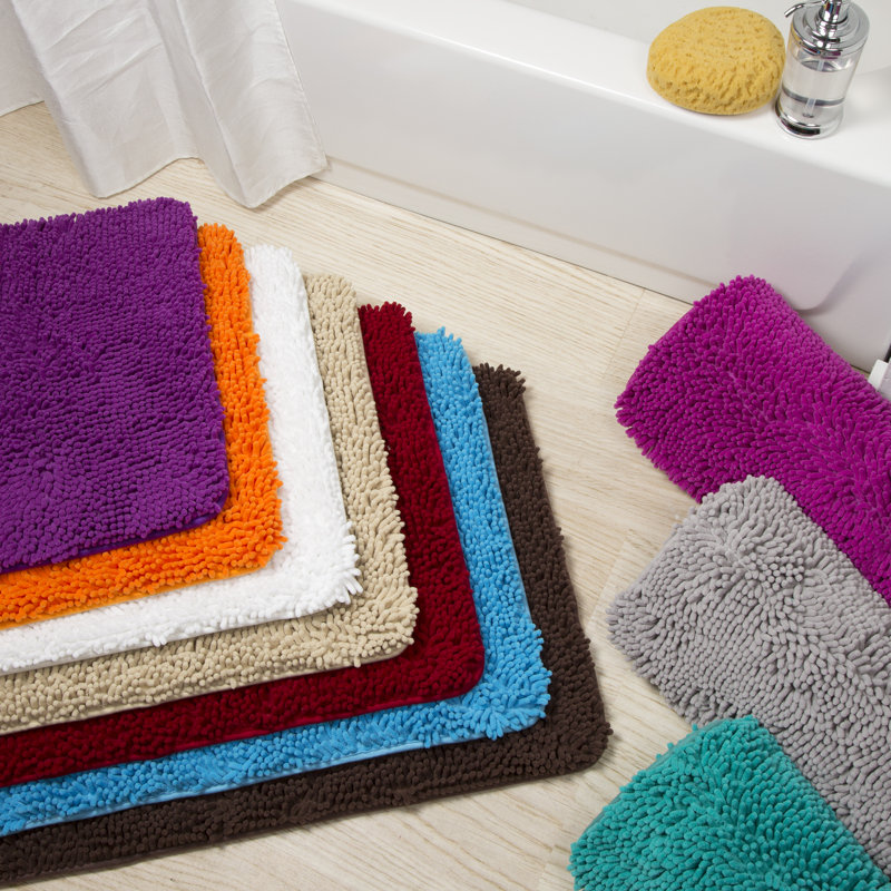 58 x 24 Chenille Bath Runner with Non-Slip Backing - Absorbent High-Pile Chenille Memory Foam, White