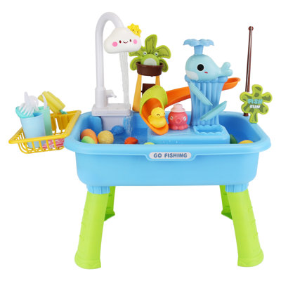 Table d'eau 3 en 1 pour enfants avec robinet électrique, évier et jeu de pêche, à partir de 3 ans, utilisation intérieure et extérieure.
