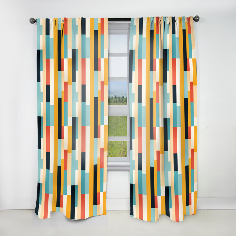 Midcentury Stripes Revival - Mid-Century Curtain - Velvet Room Darkening - 1 Panel, 52" W x 120" L