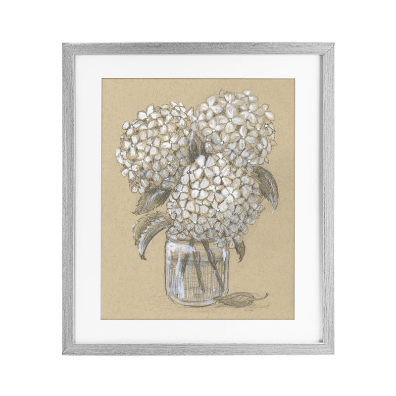 Hydrangea Jar, reproduction d'art encadrée sous verre, conception de Patti Bishop, Cadre de ferme gris, H 21 po x l 17 po