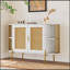 Élégante armoire de salle à manger courbée avec bordure dorée et portes en rotin tissé-1238785976