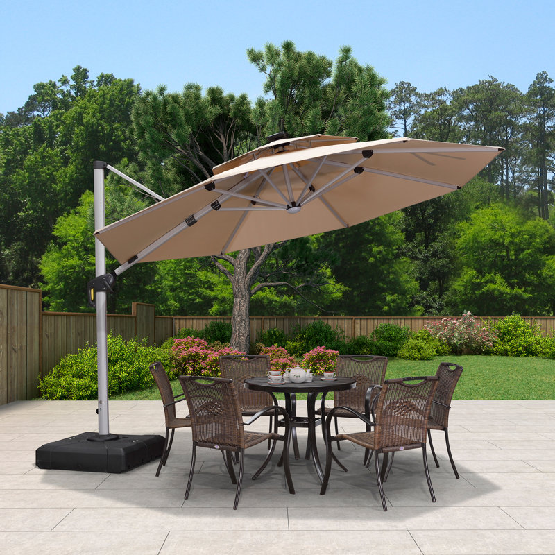 3.4m Lighted Cantilever Parasol With Base, Beige