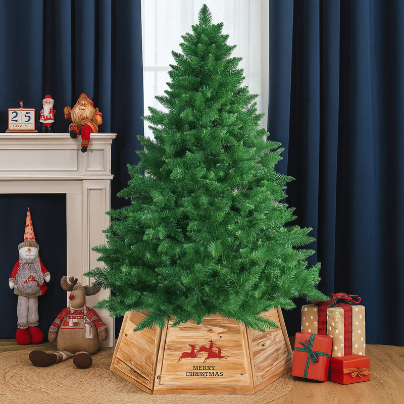 Couvre-boîte pliable en forme d'anneau de Noël en bois naturel avec panneaux de motif de cerfs et couverture de base festive