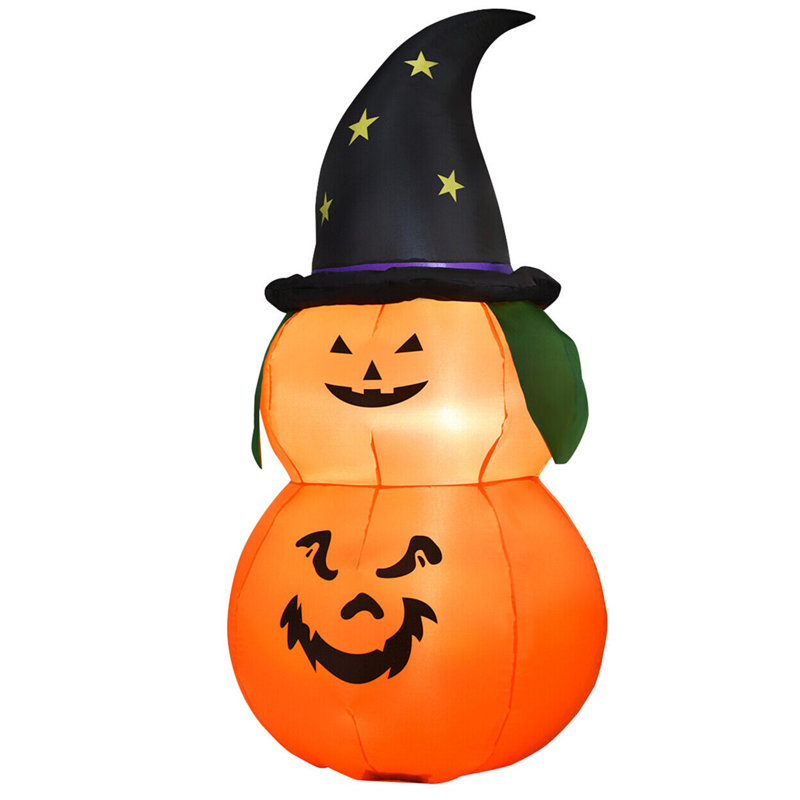 5 Ft Black and Orange Inflatable Pumpkin with Witch Hat
