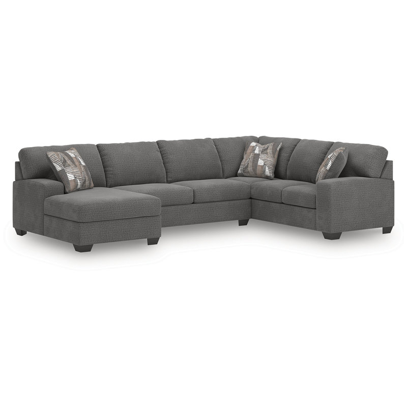 Canapé-lit modulaire 3 pièces avec méridienne Cronan, Polyester gris, Orienté à droite