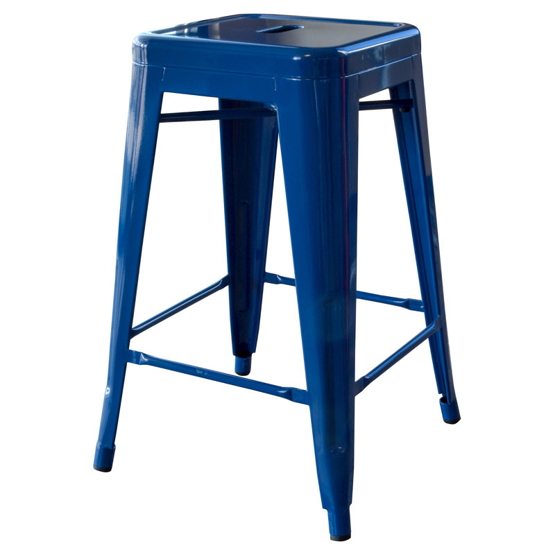 Itzia Counter Stool with Metal Frame, Blue, Counter Stool (24" Seat Height), 4