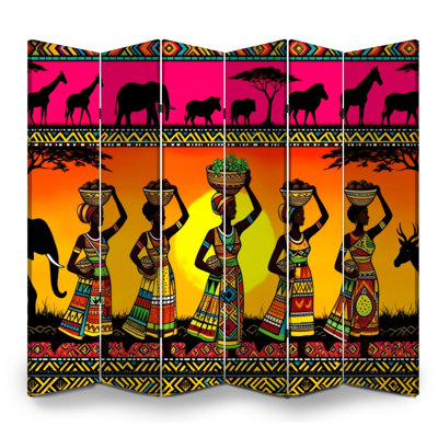 6 panneaux de paravent pliables cloisons de style tribal royal africain de style traditionnel portant des paniers de transport en toile écran séparateur de pièce autoportant cloison de protection cloison d'intimité