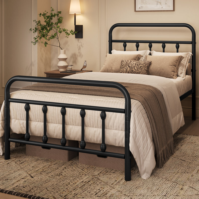 Metal Bed Frame with Vintage Headboard, Black, Single (3')