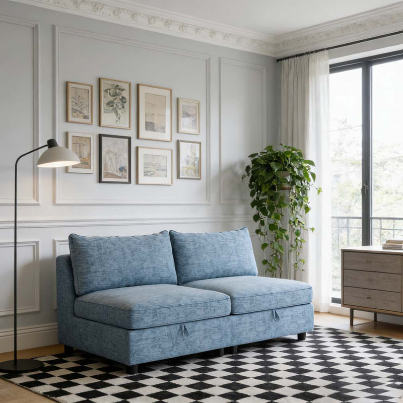 Siège sans accoudoirs pour canapé modulaire modulaire, Bleu antique