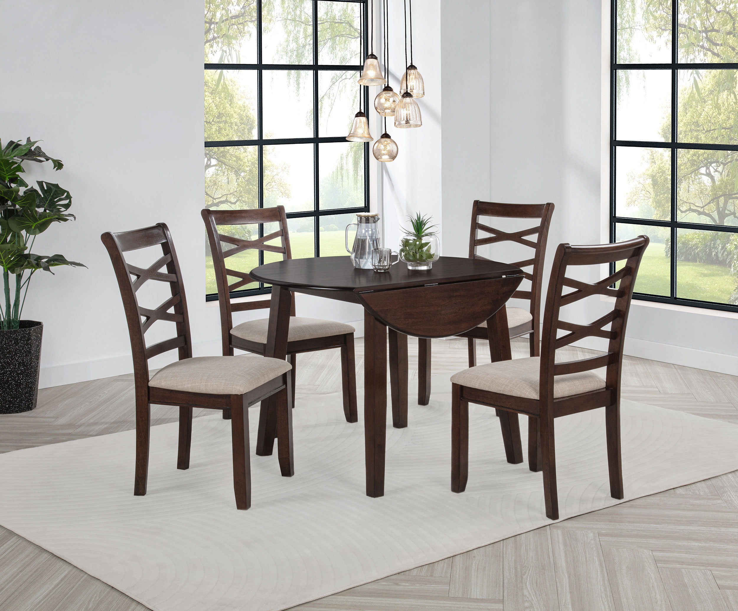 Canora Grey Barton 5-piece Round Wood Dining Table Set Dark Brown | Wayfair