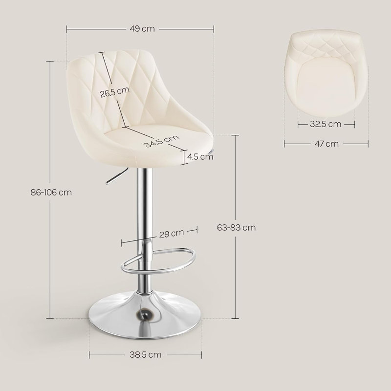 Swivel Upholstered Adjustable Height Counter Stool, Beige, 2