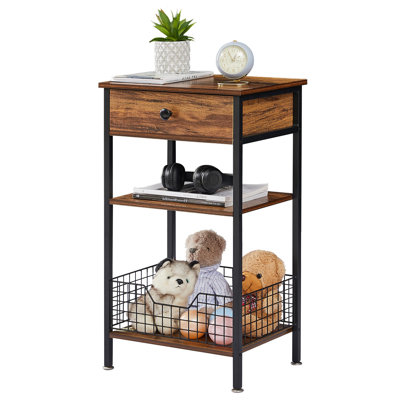 Lagretta Modern Tall Side End Table With Storage - Sturdy Nightstand Organizer, Open Shelves & Basket For Living Room, Bedroom & Office by 17 Stories