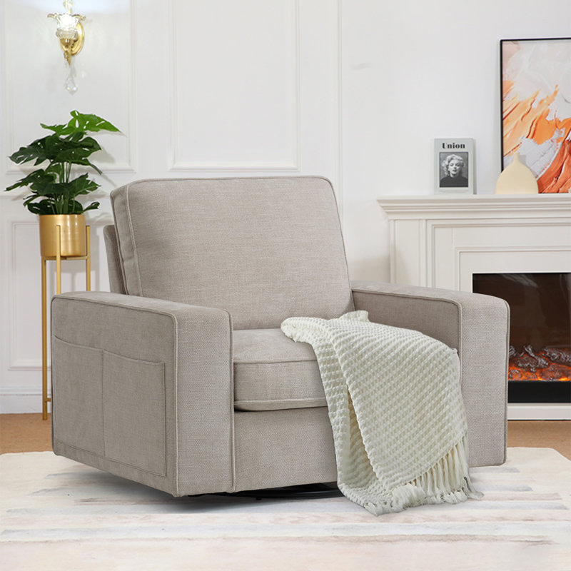 40.16'' Chenille Square Arm Sofa, Beige Chenille
