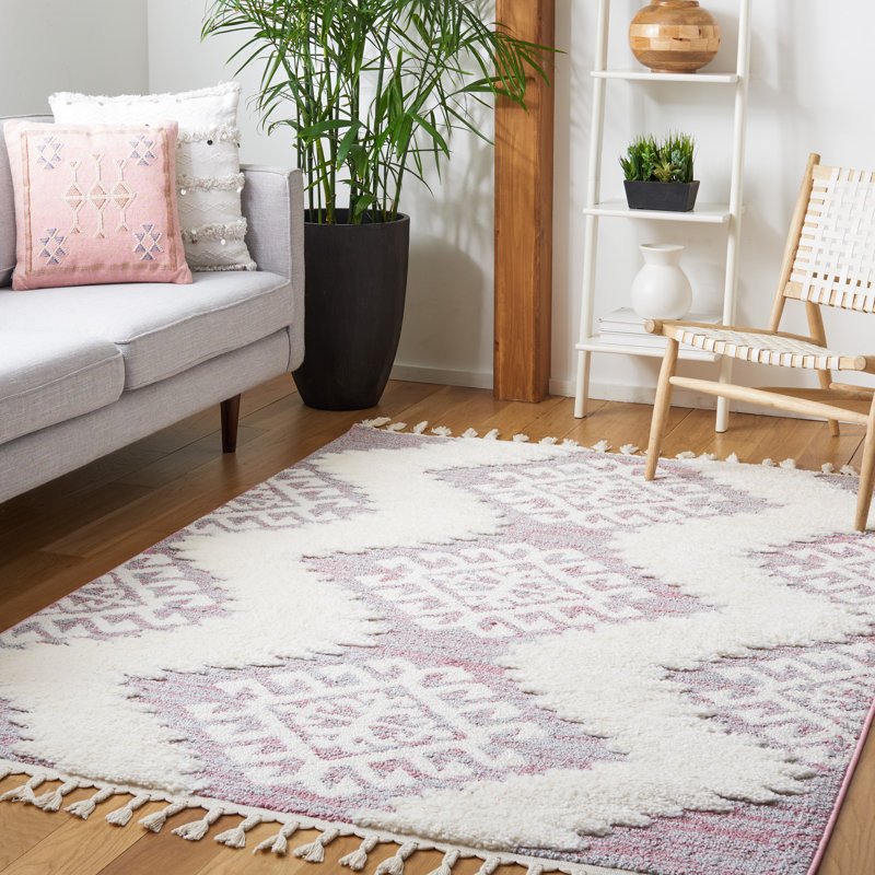 Tapis Ikat Imraan, Rectangle 4 pi x 6 pi, Pink/Ivory