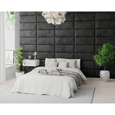 Katusha 30 cm x 75 cm Peel and Stick Upholstered Wall Paneling in Black