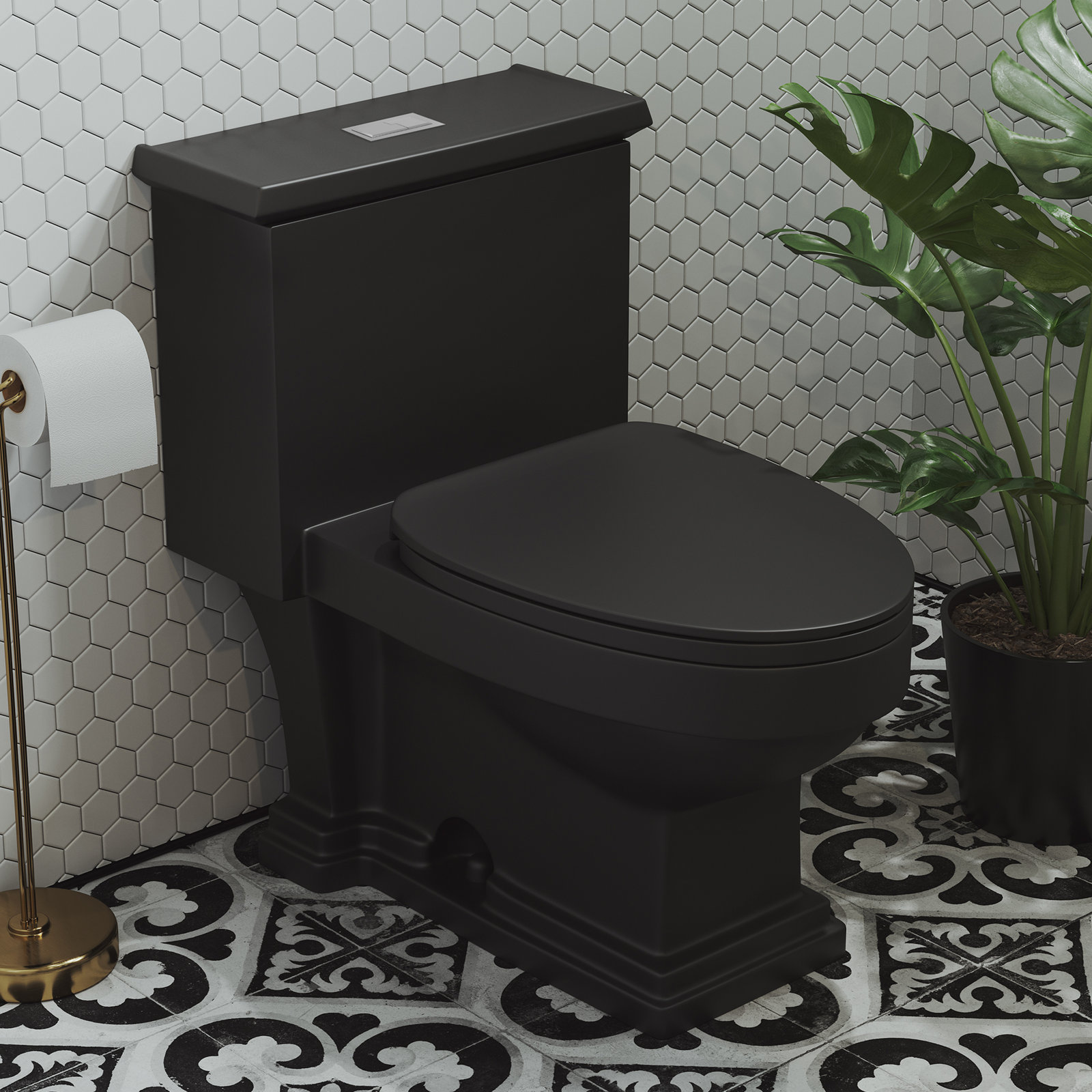 Voltaire One-Piece Elongated Toilet Dual-Flush 1.1/1.6 gpf, Top, Matte Black
