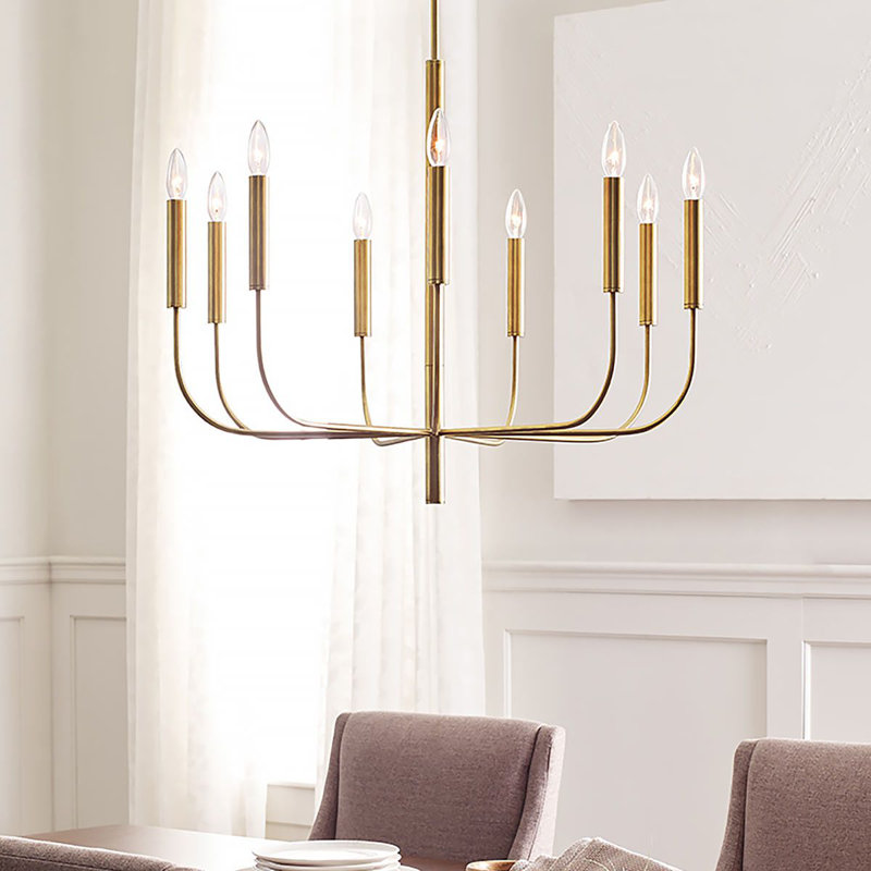 Reign 9 - Light Candle Style Chandelier, Burnished Brass