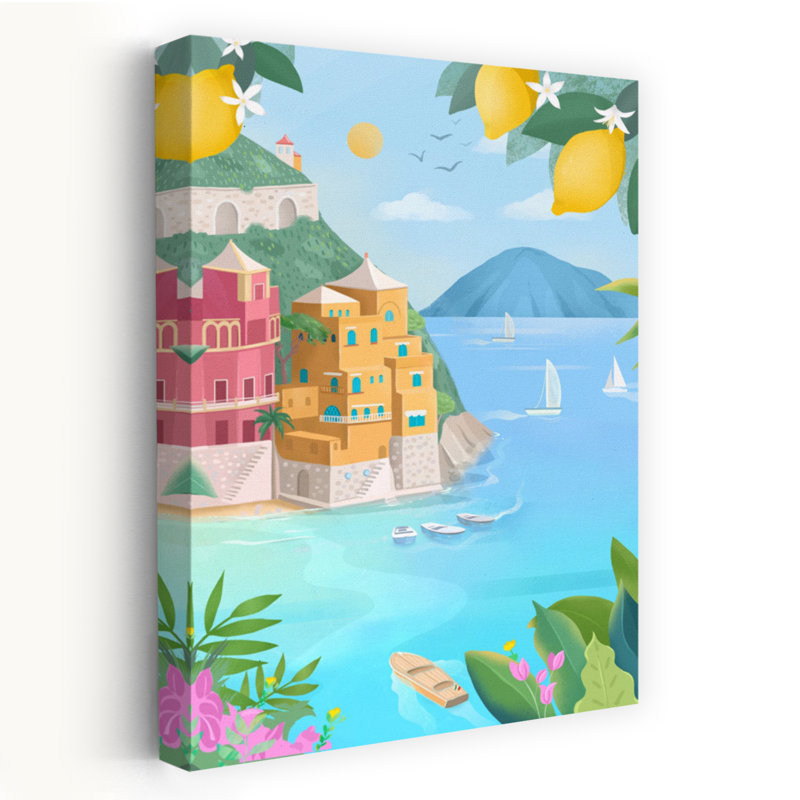 Portofino, Italie - Affiche murale représentant un paysage côtier paisible et coloré avec un citronnier et des citronniers