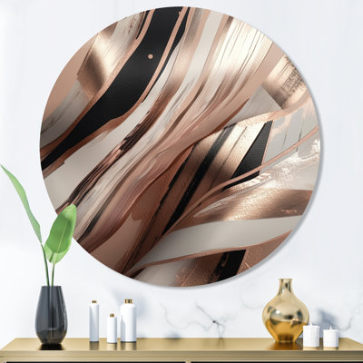 Rosegold Embracing Essence Of Lines I - Abstract Marble Round Wall Art on Metal