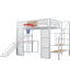 Lit mezzanine en métal blanc Space Room avec bureau, garde-robe, cerceau, glissade et escalier-556266975