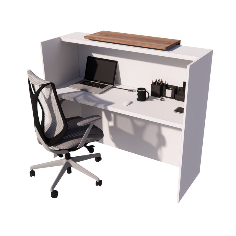 Davinci 53" Modern Reception Desk, Multifunctional Transaction Counter Top, Laminate Desktop, White/Natural