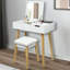 Table de coiffeuse en bois avec miroir rabattable et tabouret rembourré