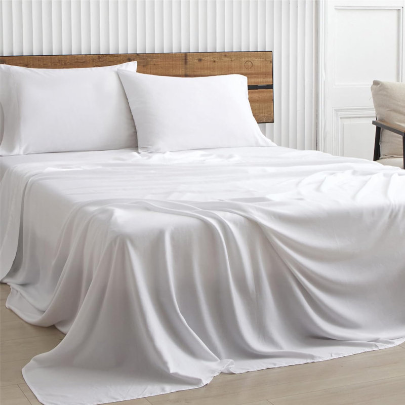 TENCEL Hand Woven Sheet Set, Queen Sheet Set with 2 Pillowcases, White
