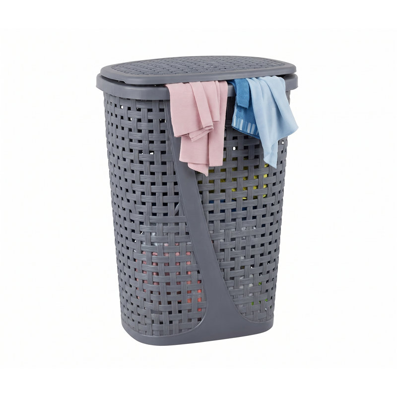 45 Liter Slim Gray Laundry Hamper – Space-Saving Tall Basket with Built-in Handles 24"x16"x12.6", Gray