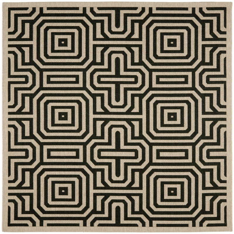 Tapis intérieur / extérieur sable / noir Arneshia, Rectangle 4 pi x 5 pi 7 po
