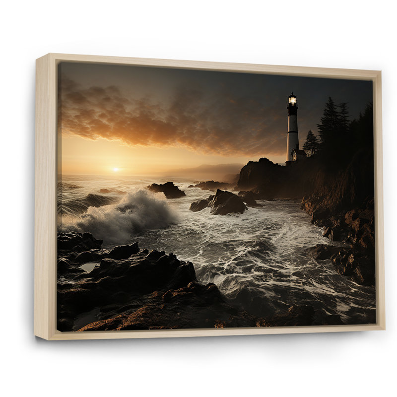 Coastal Light House Panorama - reproduction sur toile, Cadre naturel flottant, H 24 po x l 32 po x P 1 po