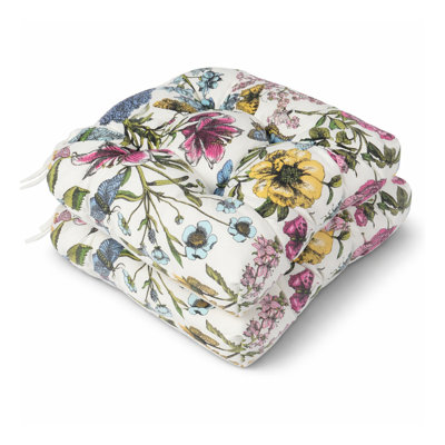 Set of 2 Outdoor Chair Cushions - Waterproof Patio Seat Pads with Ties, Thick Tufted Garden Furniture Cushions