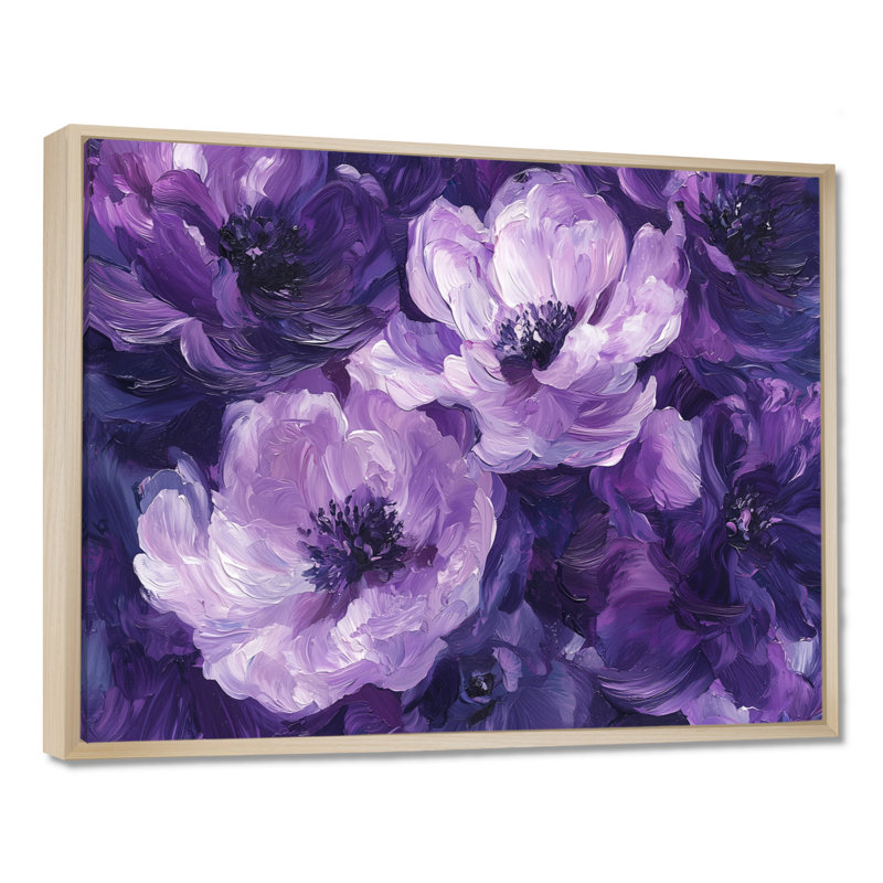 Pivoines mauves, danse de l'élégance I - pivoines, art mural, H 30 po x l 40 po, Cadre flottant noir