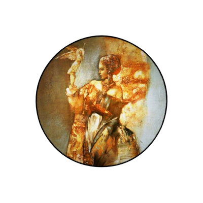 Princess Portrait Round Woven Base Modern Decorative Machine Washable Area Rug