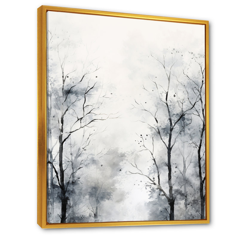 Monochromes mystiques de la forêt, impression sur toile II, Cadre flottant doré, H 44 po x l 34 po x P 1,5 po