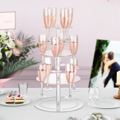 Tour à champagne en acrylique transparent à 3 niveaux avec guirlande de lumières, support à vin en verre pour 12 verres à cocktail, bar à cocktail pour fête de champagne, cocktail, martini, tasse à margarita