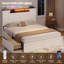 Base de lit grand de style ferme avec tête de lit et armoires de rangement, cadre de lit plateforme en bois avec 4 tiroirs, aucun sommier nécessaire, brun-104576603-104576602