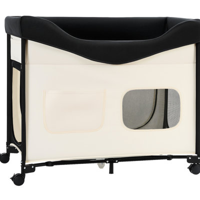 Elevated Lounge Pet Bed Xl Beige Foldable Bunk Dog With 600D Cloth Dutch Velvet Portable Raised Cot Wheels Side Storage Bags Carry Bag For Cats & Dogs Dual-Level Companion Top Platform Side-By