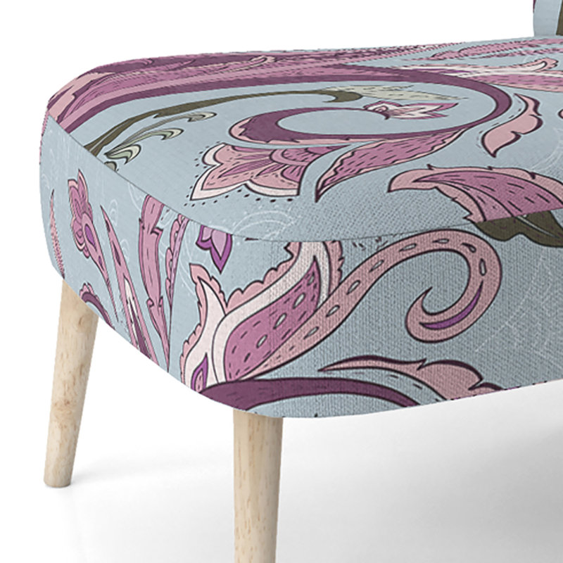 Chaise d'appoint en velours rose à motif cachemire floral