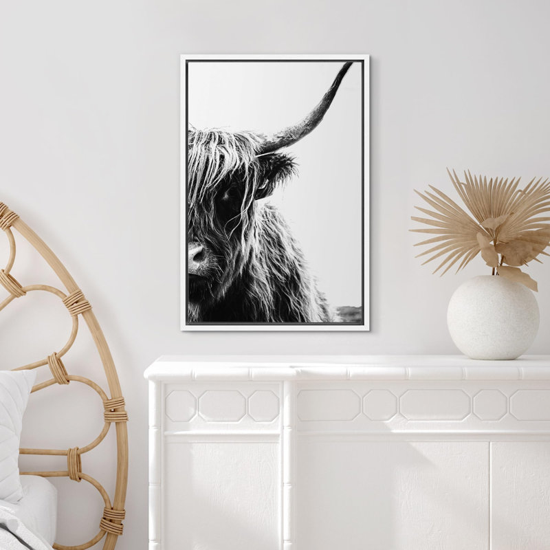 «Animals Black & White Shetland Cow», reproduction d'art sur toile, Blanc, H 24 po x l 16 po x P 1,5 po
