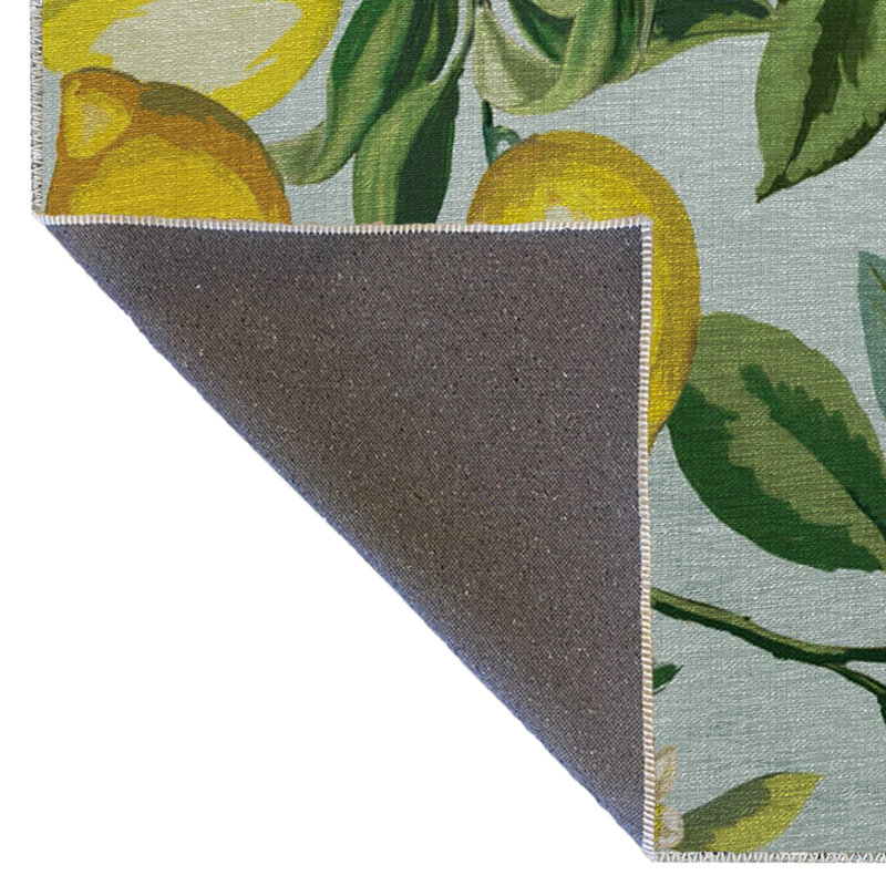 Light Blue-Themed Tree Branch and Lemon Patterned Modern Decorative Rug, Rectangle 4'11" x 7'6"