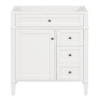 30'' Modern Bathroom Vanity, 3 Drawers, Cabinet Door Organizer, Adjustable Shelf, Tip - Out Drawer, Smooth Metal Drawer Slides, Textured Handle, White And Solid Wood, Storage Must Have Diverse