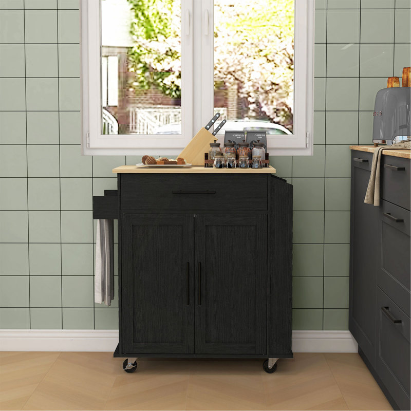 Kitchen Island With Storage, Rolling Kitchen Cart With AC Outlets And USB Ports, Microwave Stand With Towel And Spice Rack