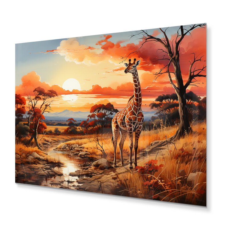 Girafes d'Afrique dans la savane I - animaux, reproduction d'art sur métal, H 12 po x l 20 po x P 1 po